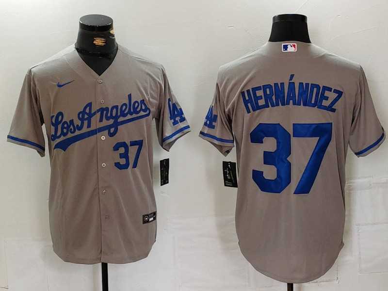 Men%27s Los Angeles Dodgers #37 Teoscar Hernandez Number Grey With Los Cool Base Stitched Jerseys->los angeles dodgers->MLB Jersey
